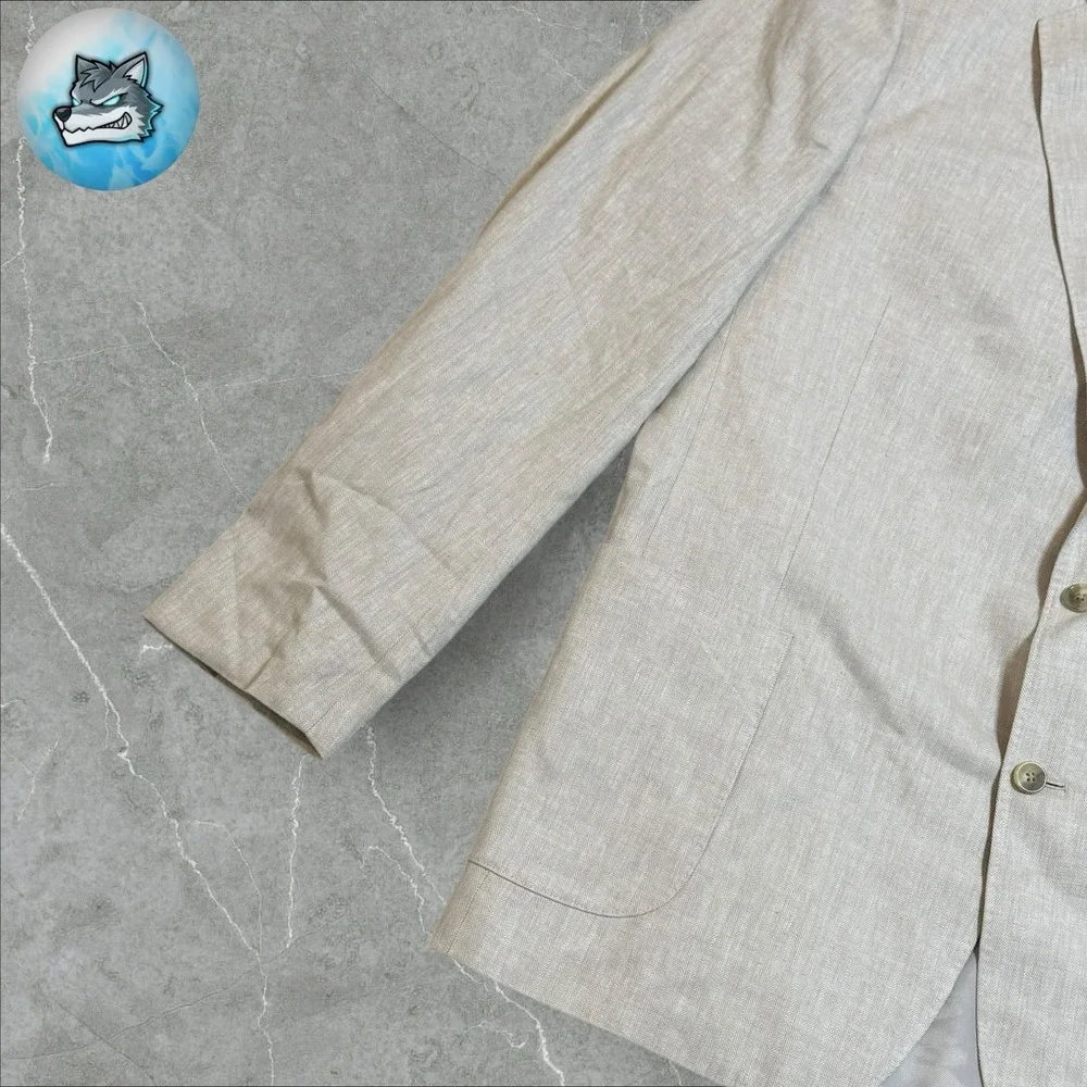New Stafford Classic Fit Linen Cotton Sand Herringbone Sport Coat Blazer 48L